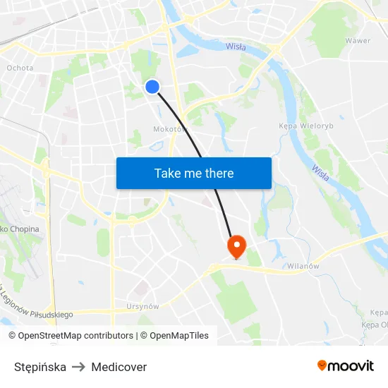 Stępińska to Medicover map