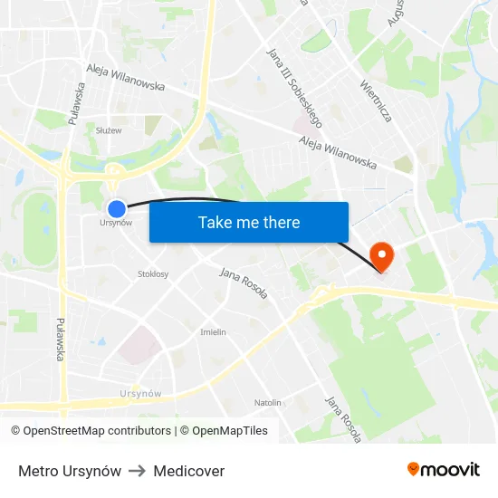 Metro Ursynów to Medicover map