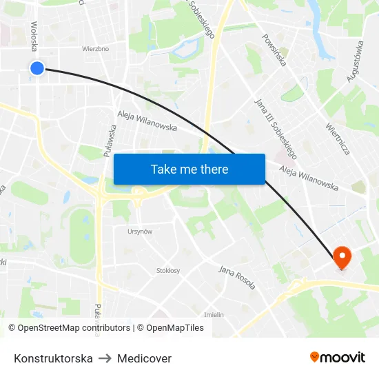 Konstruktorska to Medicover map