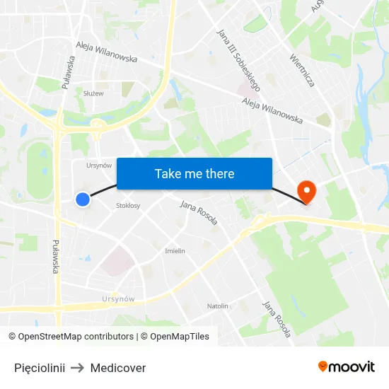 Pięciolinii to Medicover map