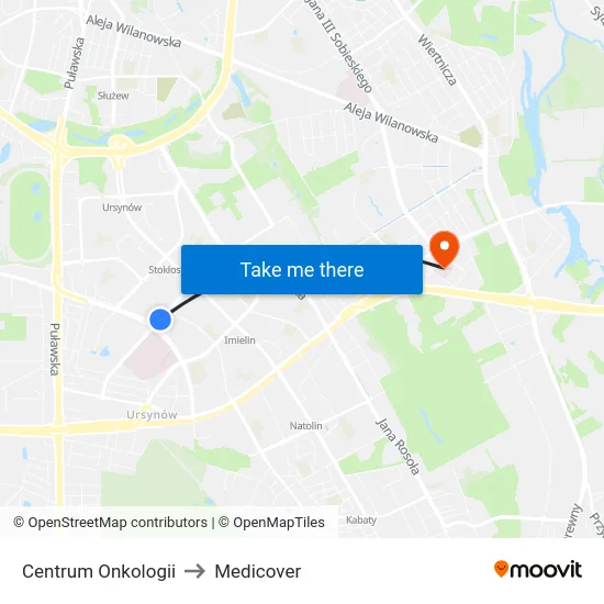 Centrum Onkologii to Medicover map