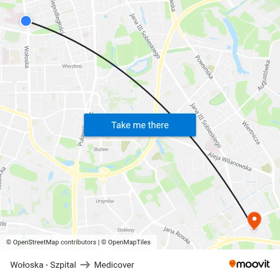 Wołoska - Szpital to Medicover map