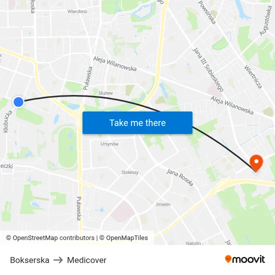 Bokserska to Medicover map