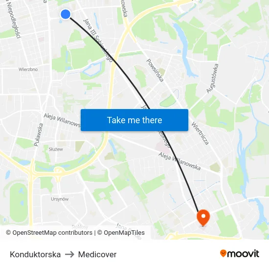 Konduktorska to Medicover map