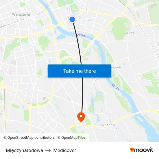 Międzynarodowa to Medicover map