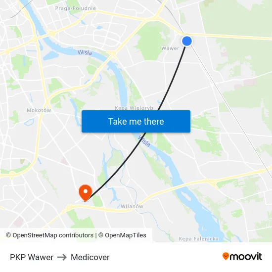 PKP Wawer to Medicover map