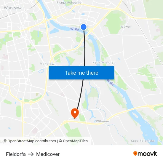 Fieldorfa to Medicover map