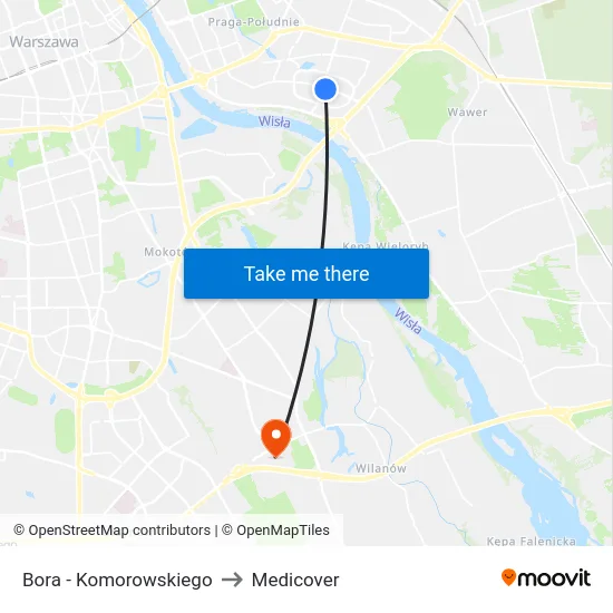Bora - Komorowskiego to Medicover map