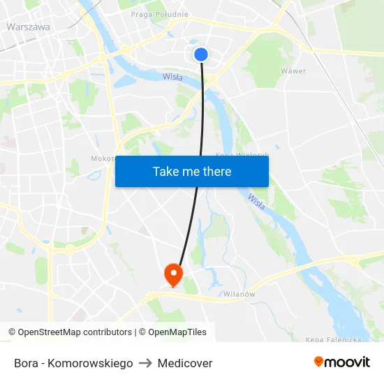 Bora - Komorowskiego to Medicover map