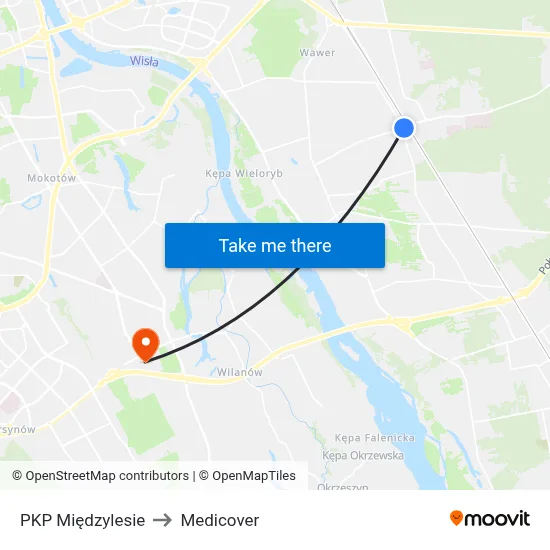 PKP Międzylesie to Medicover map