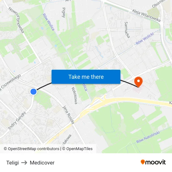 Teligi to Medicover map