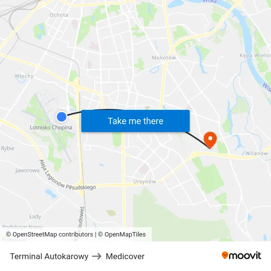 Terminal Autokarowy to Medicover map