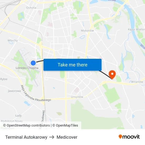Terminal Autokarowy to Medicover map