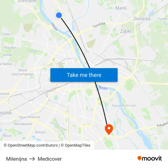 Milenijna to Medicover map