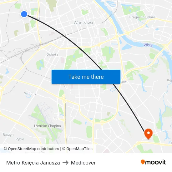 Metro Księcia Janusza to Medicover map