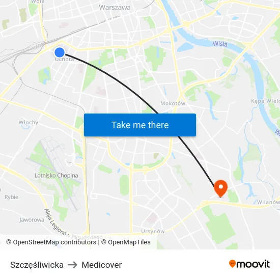 Szczęśliwicka to Medicover map