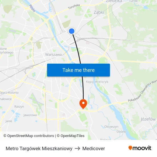Metro Targówek Mieszkaniowy to Medicover map