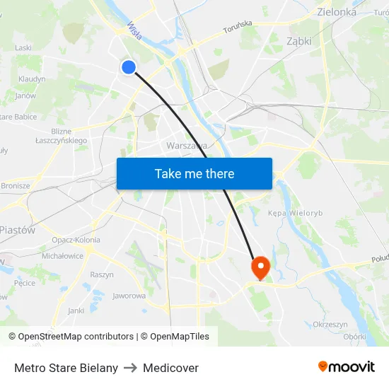 Metro Stare Bielany to Medicover map