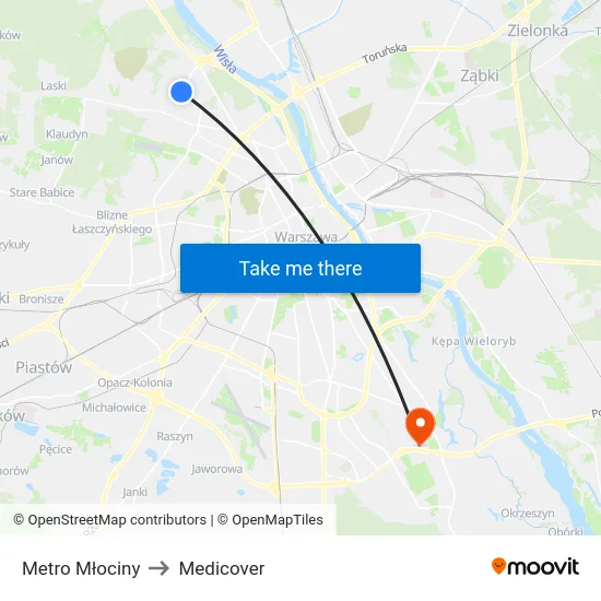 Metro Młociny to Medicover map
