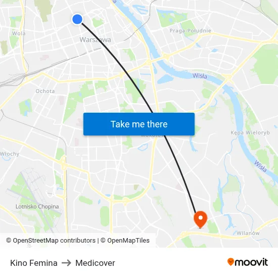 Kino Femina to Medicover map