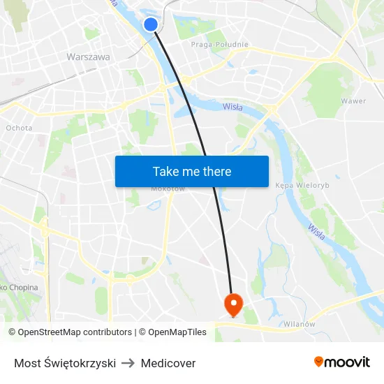 Most Świętokrzyski to Medicover map