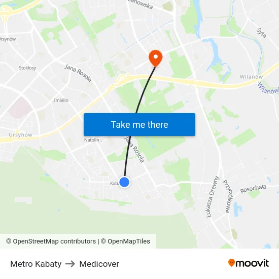 Metro Kabaty to Medicover map