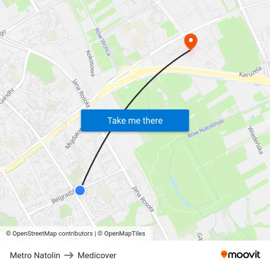 Metro Natolin to Medicover map