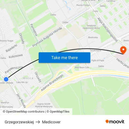 Grzegorzewskiej to Medicover map