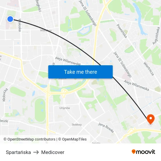 Spartańska to Medicover map