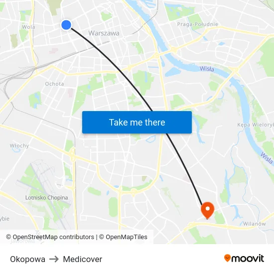 Okopowa to Medicover map