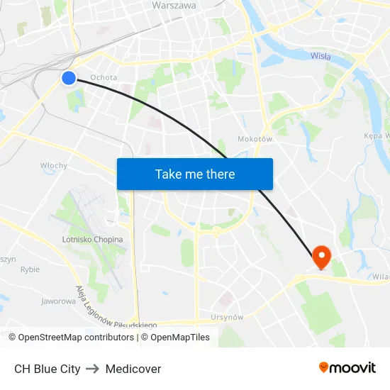 CH Blue City to Medicover map