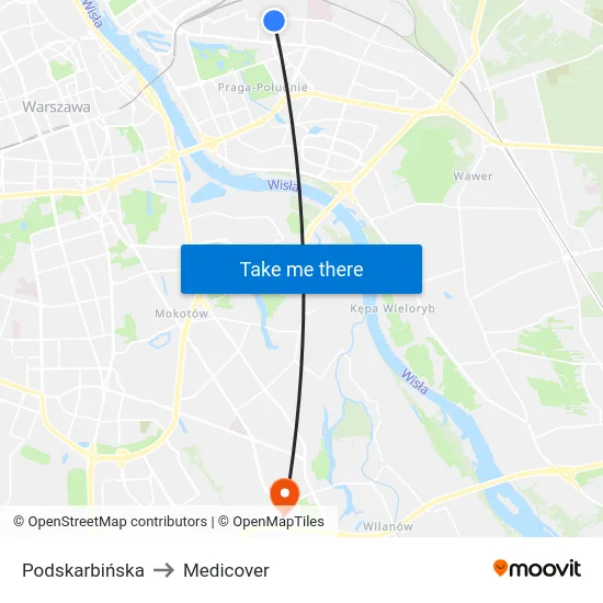 Podskarbińska to Medicover map