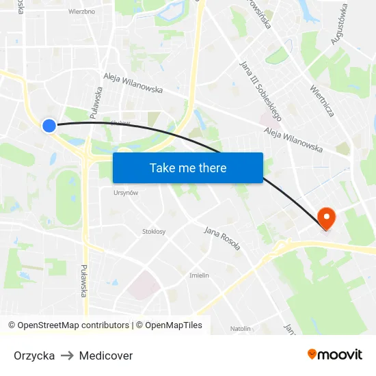 Orzycka to Medicover map