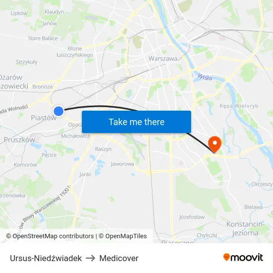 Ursus-Niedźwiadek to Medicover map