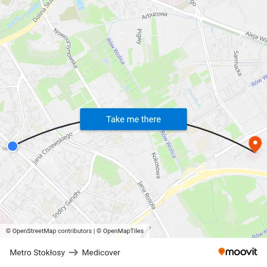 Metro Stokłosy to Medicover map
