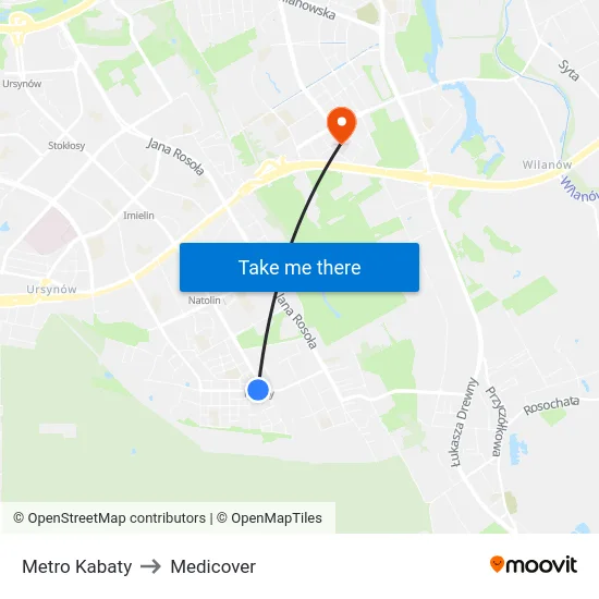 Metro Kabaty to Medicover map