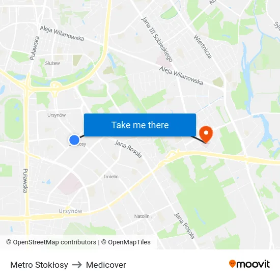 Metro Stokłosy to Medicover map