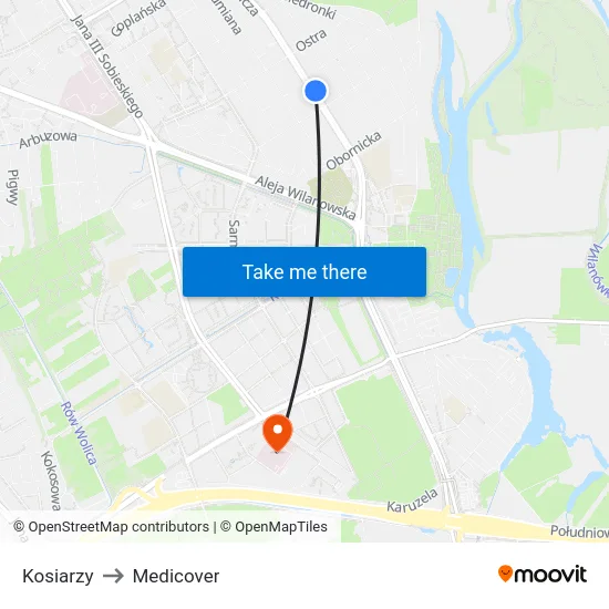 Kosiarzy to Medicover map