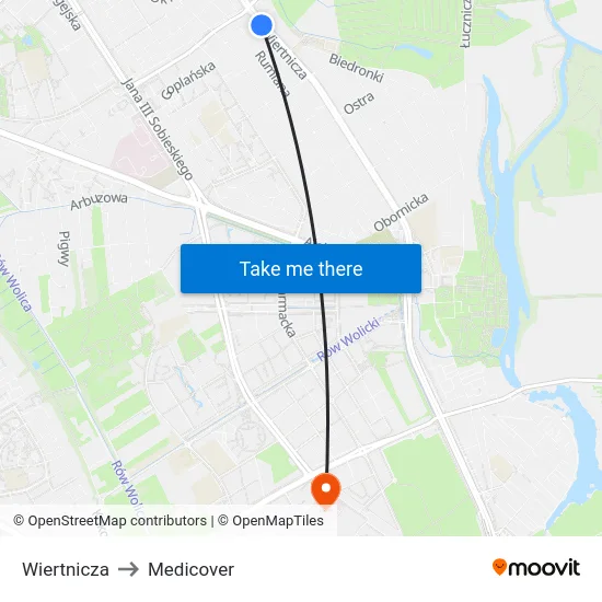 Wiertnicza to Medicover map