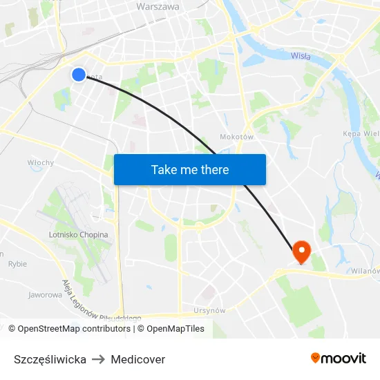 Szczęśliwicka to Medicover map