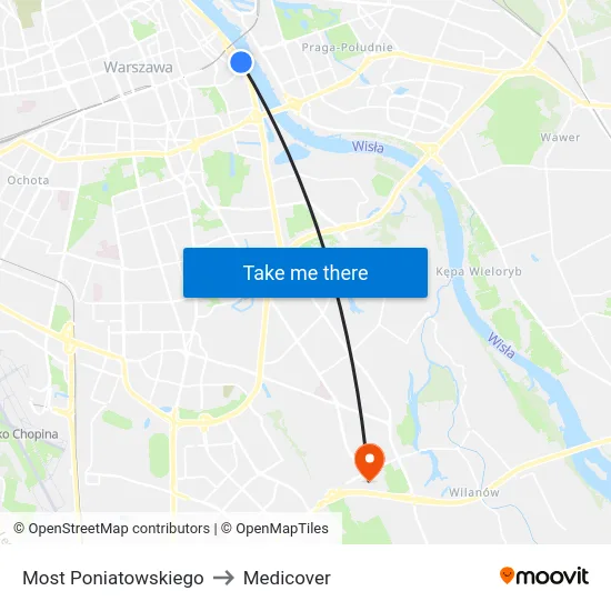 Most Poniatowskiego to Medicover map