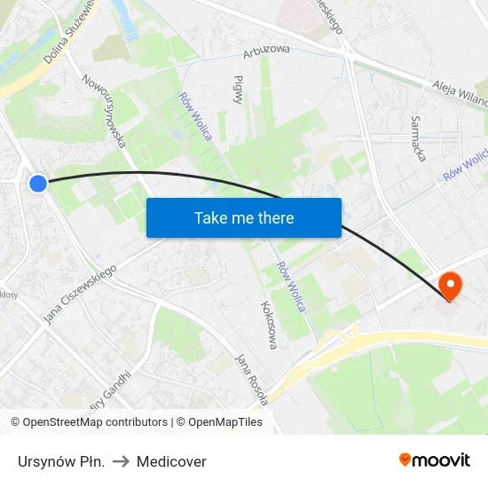 Ursynów Płn. to Medicover map