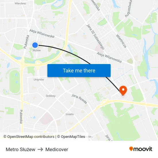 Metro Służew to Medicover map