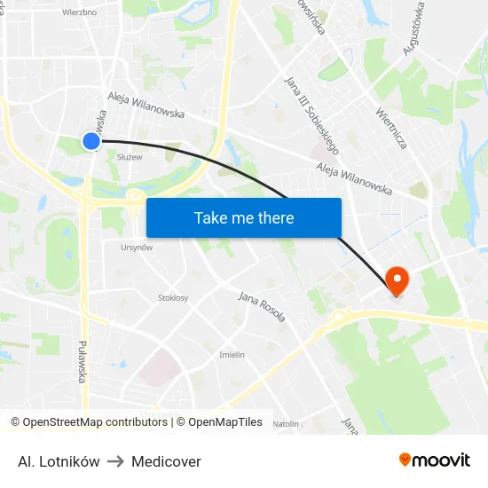 Al. Lotników to Medicover map