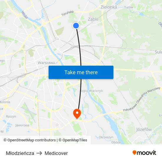 Młodzieńcza to Medicover map