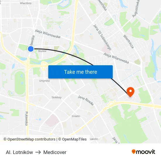 Al. Lotników to Medicover map
