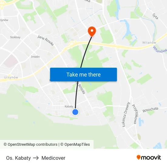 Os. Kabaty to Medicover map