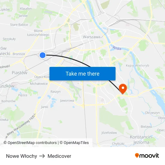 Nowe Włochy to Medicover map