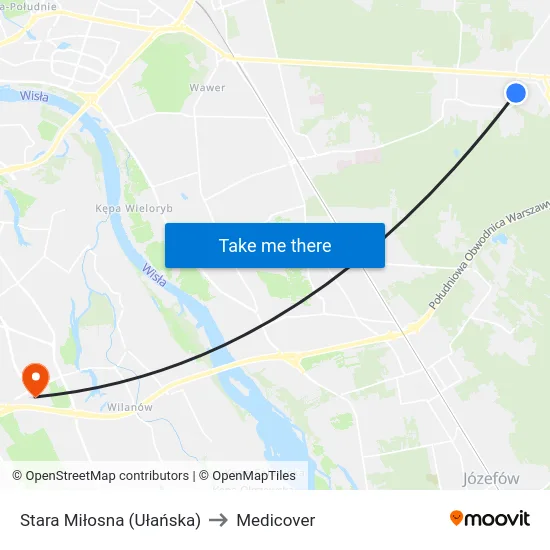Stara Miłosna (Ułańska) to Medicover map