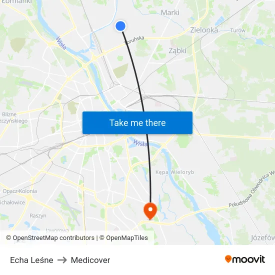 Echa Leśne to Medicover map